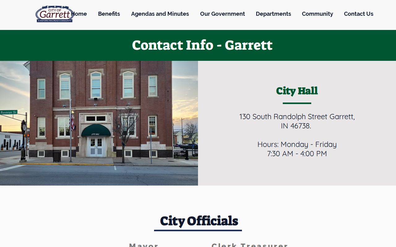 Garrett DeKalb County warrant records City Hall contact