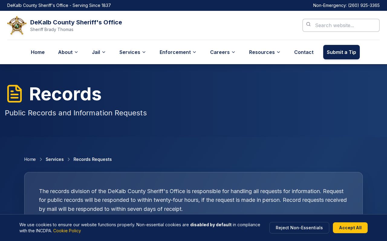 DeKalb County warrant records Records Division request information